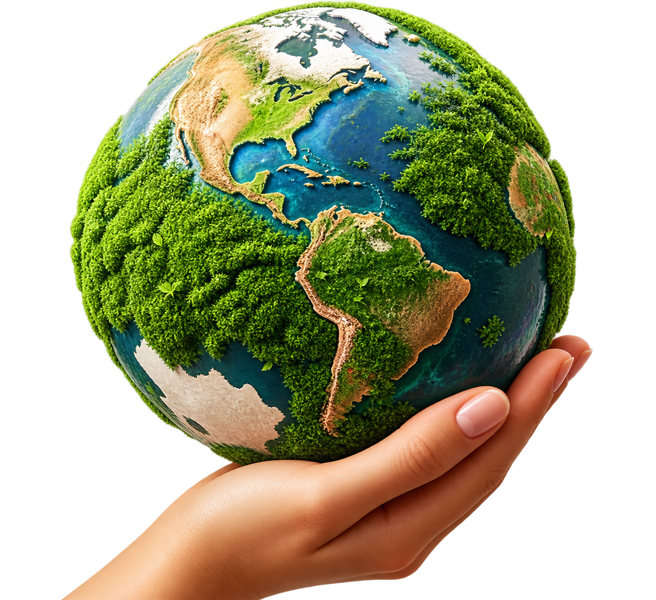 Planète verte tenue dans une main