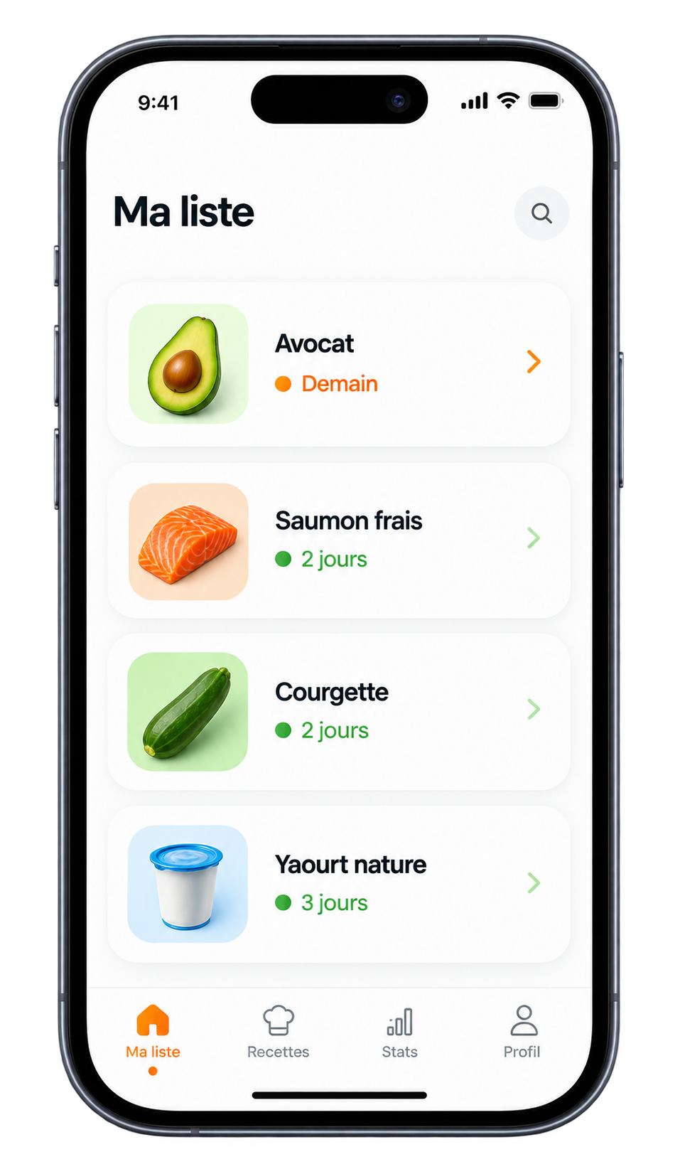 Liste des aliments suivis dans Frigia